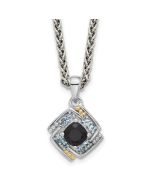 Calm Opus Shey Couture Sterling Silver Rhodium-plated with 14k Accent .49 Onyx and .16 Swiss Blue Topaz 18 inch Necklace