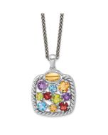 Golden Aurora Shey Couture Sterling Silver Rhodium-plated with 14k Accent  .9 Citrine/.77 Amethyst/.84 Swiss Blue Topaz/.83 Peridot 18 inch Necklace