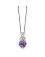 Silken Willow Shey Couture Sterling Silver Rhodium-plated w/14k Accent Checker-cut Cushion Amethyst and .04ct Diamond 18 inch with 2 inch Extension Necklace