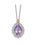 Amber Camellia Modern Ash Shey Couture Sterling Silver Rhodium-plated with 14k Accent Oval Amethyst 18 inch with 2 inch Extension Vintage Necklace