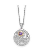 Warm Ash Clean Stream Shey Couture Sterling Silver Rhodium-plated with 14k Accent Round Amethyst Swirl Circle 18 inch with 2 inch Extension Necklace