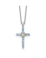 Graceful Cove Rhea Shey Couture Sterling Silver Rhodium-plated with 14k -X- Accent Round Light Swiss Blue Topaz Cross 18 inch with 2 inch Extension Necklace