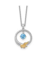 Starlit Equinox Graceful Solstice Shey Couture Sterling Silver Rhodium-plated Twisted Circle with 14k Leaf Accent Round Light Swiss Blue Topaz 18 inch with 2 inch Extension Necklace