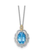 Cool Cedar Shey Couture Sterling Silver Rhodium-plated with 14k Accent Oval Light Swiss Blue Topaz 18 inch with 2 inch Extension Vintage Necklace