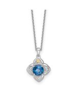 Soft Rose Shey Couture Sterling Silver Rhodium-plated with 14k Accent Round London Blue Topaz Flower 18 inch with 2 inch Extension Necklace