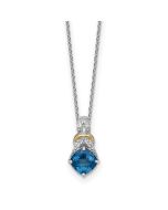 Subtle Oak Shey Couture Sterling Silver Rhodium-plated with 14k Accent Checker Cushion London Blue Topaz .04ct. Diamond 18 inch w/2 inch Extension Necklace