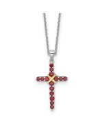 Azure Sun Autumn Prelude Shey Couture Sterling Silver Rhodium-plated with 14k -X- Accent Round Garnet Cross 18 inch with 2 inch Extension Necklace