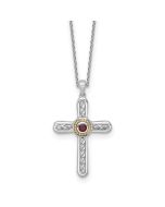 Golden Lotus Sculpted Breeze Shey Couture Sterling Silver Rhodium-plated with 14k Accent Round Garnet Textured Cross 18 inch with 2 inch Extension Necklace