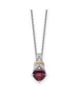 Clean Pebble Shey Couture Sterling Silver Rhodium-plated with 14k Accent Checker Cushion Garnet and .04ct. Diamond 18 inch w/2 inch Extension Necklace