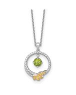 Bold Serenade Shey Couture Sterling Silver Rhodium-plated Twisted Circle with 14k Leaf Accent Round Peridot Dangle 18 inch with 2 inch Extension Necklace