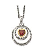Iridescent Dahlia Iris Shey Couture Sterling Silver Gold-tone Flash Gold-plated 18 Inch Antiqued Checkerboard Garnet Heart Necklace