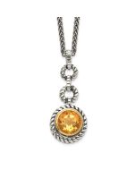 Sleek Breeze Shey Couture Sterling Silver Gold-tone Flash Gold-plated 18 Inch Antiqued Round Bezel Citrine Necklace