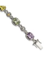 Orion Shey Couture Sterling Silver with 14K Accent 7.25 Inch Antiqued Cushion 4.4Pink Quartz/4.4Green Quartz/4.4Lemon Quartz Bracelet