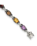 Solenne Shey Couture Sterling Silver 7.25 Inch Antiqued Cushion .86Amethyst/.86Citrine/1.10Garnet/.55Peridot/.86Smoky Quartz Bracelet