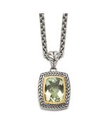 Cool Lily Shey Couture Sterling Silver with 14K Accent 18 Inch Antiqued Cushion Bezel Green Quartz Necklace