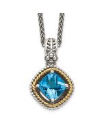 Warm Ember Winter Opus Shey Couture Sterling Silver with 14K Accent 18 Inch Antiqued Cushion Swiss Blue Topaz Necklace