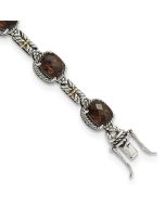 Maelis Shey Couture Sterling Silver with 14K Accent 7.75 Inch Antiqued Cushion Smoky Quartz Bracelet