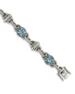 Coraline Shey Couture Sterling Silver Antiqued 7.75 Inch Round Swiss Blue Topaz Bracelet