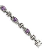 Evadne Shey Couture Sterling Silver with 14K Accent 7.5 Inch Antiqued Cushion Amethyst Bracelet
