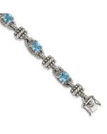 Nocturne Shey Couture Sterling Silver with 14K Accent 7.5 Inch Antiqued Cushion Swiss Blue Topaz Bracelet