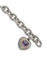 Celestine Shey Couture Sterling Silver with 14K Accent 7.5 Inch Antiqued Amethyst Heart Link Bracelet