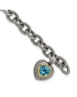Elysian Shey Couture Sterling Silver with 14K Accent 7.5 Inch Antiqued Swiss Blue Topaz Heart Bezel Bracelet