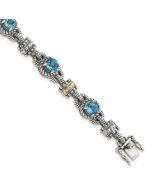 Thorne Shey Couture Sterling Silver with 14K Accent 7.5 Inch Antiqued Round Swiss Blue Topaz Bracelet
