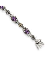 Celestine Shey Couture Sterling Silver with 14K Accent 7.25 Inch Antiqued Oval Amethyst Bracelet