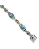 Nyx Shey Couture Sterling Silver with 14K Accent 7.25 Inch Antiqued Oval Swiss Blue Topaz Bracelet