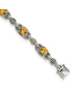 Elara Shey Couture Sterling Silver with 14K Accent 7.25 Inch Antiqued Cushion Citrine Bracelet