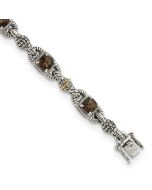 Elysian Shey Couture Sterling Silver with 14K Accent 7.25 Inch Antiqued Cushion Checkerboard Smoky Quartz Bracelet