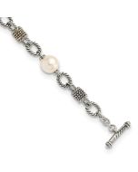Maelis Shey Couture Sterling Silver with 14K Accent 7.5 Inch Antiqued 10-10.5mm Freshwater Cultured Pearl Bracelet