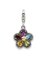 Calm Magnolia Dusk Cove Shey Couture Sterling Silver with 14K Accent Antiqued Pear Shaped Amethyst Citrine Blue Topaz Peridot and Garnet Multicolored Gemstone Flower with Lobster Clasp Charm