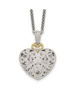 Iridescent Equinox Shey Couture Sterling Silver Antiqued with 14K Accent 18 Inch Diamond Vintage Heart Necklace