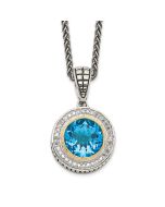 Tranquil Meadow Shey Couture Sterling Silver with 14K Accent 18 Inch Antiqued Round Swiss Blue Topaz and Diamond Necklace
