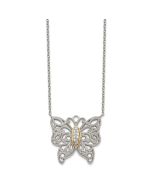 Gleaming Anthem Dawn Sky Shey Couture Sterling Silver Rhodium-plated with 14K Accent 18 Inch Diamond Butterfly Necklace