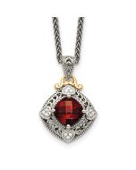 Soft Wren Summer Cove Shey Couture Sterling Silver with 14K Accent 18 Inch Antiqued Diamond and Cushion Checkerboard Garnet Necklace