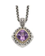Emerald Opus Gilded Garden Shey Couture Sterling Silver with 14K Accent 18 Inch Antiqued Cushion Amethyst Necklace