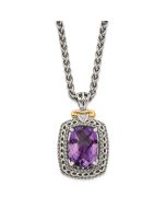 Ruby Mesa Shey Couture Sterling Silver with 14K Accent 18 Inch Antiqued Checkerboard-cut Cushion Amethyst and Diamond Necklace