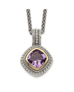 Gentle Orchid Sleek Jasmine Shey Couture Sterling Silver with 14K Accent 18 Inch Antiqued Cushion Bezel Amethyst Necklace