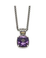Bright Solstice Shey Couture Sterling Silver with 14K Accent 18 Inch Antiqued Cushion Checkerboard Amethyst Necklace