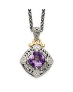 Gilded Garden Shey Couture Sterling Silver with 14K Accent 18 Inch Antiqued Cushion Amethyst Necklace