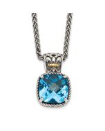 Dusk Solstice Shimmering Rose Shey Couture Sterling Silver with 14K Accent 18 Inch Antiqued Cushion Blue Topaz Necklace