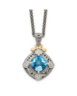 Gleaming Maple  Laurel Shey Couture Sterling Silver with 14K Accent 18 Inch Antiqued Diamond and Cushion Blue Topaz Necklace