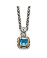 Sable Ivory Oak Shey Couture Sterling Silver with 14K Accent 18 Inch Antiqued Cushion Blue Topaz Necklace