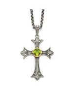 Elegant Camellia Shey Couture Sterling Silver with 14K Accent 18 Inch Antiqued Diamond and Cushion Bezel Peridot Necklace