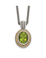 Dawn Aurora Minimal Birch Shey Couture Sterling Silver with 14K Accent 18 Inch Antiqued Oval Bezel Peridot Necklace