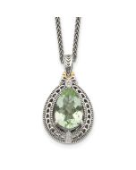 Quiet Rose Shey Couture Sterling Silver with 14K Accent 18 Inch Antiqued Diamond and Pear Shaped Green Quartz Necklace