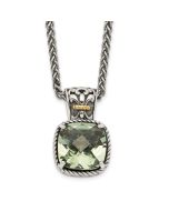 Serene Sonata Shey Couture Sterling Silver with 14K Accent 18 Inch Antiqued Cushion Green Quartz Necklace