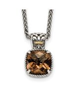 Whisper Sky Shey Couture Sterling Silver with 14K Accent 18 Inch Antiqued Cushion Checkerboard Smoky Quartz Necklace